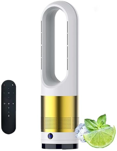Ventilador de torre de 18 pulgadas con control remoto, sin aspas, 8 velocidades, función de frío/calor, oscilación de 80°, temporizador de 8 horas, circulación de aire portátil, pantalla LED