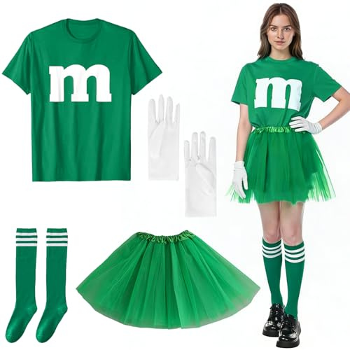 GOUYENG Costume M et M Pour Femme,T-Shirt Imprimé M,Costume de Carnaval,avec Tutu,Gants,Chaussettes à Rayures,Costumes de Groupe,T-Shirt de Carnaval,pour Carnavals Halloween Jeu de Rôle(XL)