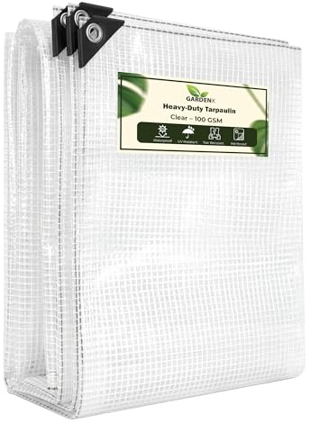 GARDENIX Tarpaulin 8m x 10m Clear Heavy Duty 100gsm Waterproof Transparent Tarp Sheet Cover with Mesh Support, GroundsheetMultipurpose Reinforced