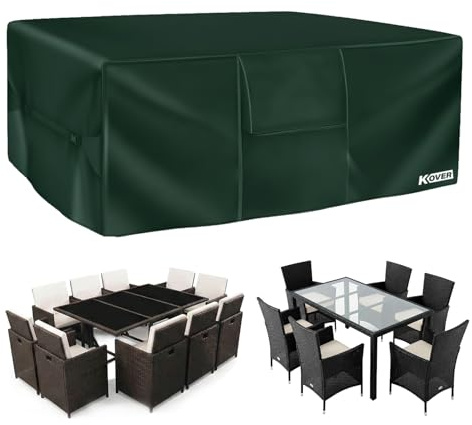 KOVER® | Bache Protection Table Jardin Verte 160x100x74 cm | Housse Imperméable Anti-UV en Oxford pour Table & Salon de Jardin | Bâche Meuble Extérieur Coupe-Vent Etanche | OriginalCorner