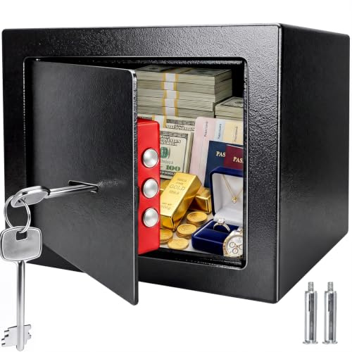 BUNTOR Safe Tresor Möbeltresor, Schwarzer Stahl Spardose mit Schlüssel | Mini Tresor für Zuhause, Geldkassette Abschließbar für Schmuck, Dokumente, Bargeld, 23x17x17 cm