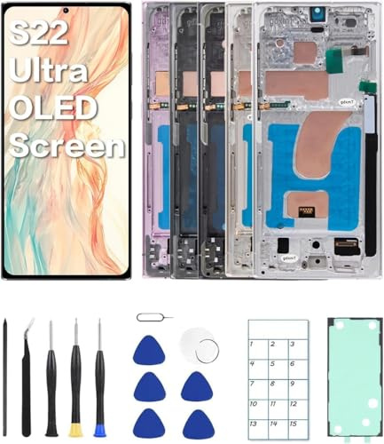 JQYDZH Écran OLED Version UE pour Galaxy S22 Ultra 5G LCD avec Cadre d'empreinte Digitale