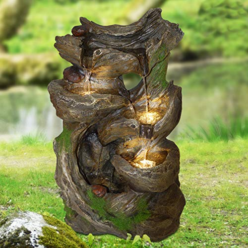 Gartenbrunnen ZIERBRUNNEN VOGELBAD Wasserfall GARTENLEUCHTE TEICHPUMPE - SPRINGBRUNNEN WASSERSPIEL für Garten (Märchenwald mit LED-Licht - 230V)