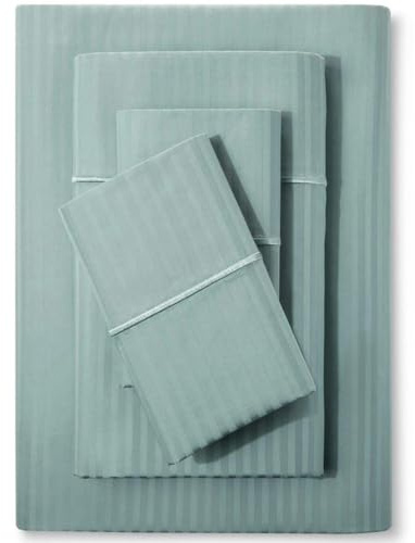 Feather & Stitch 500 TC King Size Bed Sheet Set, 100% Cotton Soft Breathable Bedsheets, 4 Piece 18 Deep Pockets Sateen Weave Striped Bedding Mattress Resort Hotel Luxury - (Granite Green Stripe)