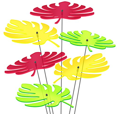 SUNPLAY Sonnenfänger - Palmen-Blatt - 6er Set - 2X Gelb 2X Grün 2X Rot - Ø 20 cm Durchmesser + Schwingstäbe