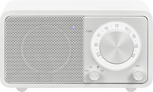 Radio de escritorio portátil Sangean WR-7 (sintonizador FM RDS, Bluetooth, entrada auxiliar, bocina incorporada, recargable), blanco mate