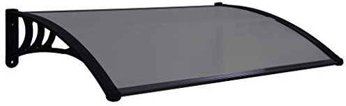 Tidyard Black Polycarbonate Door Canopy with ABS Brackets & Aluminium Bars - Weather Resistant, 120 x 75 cm Model144823