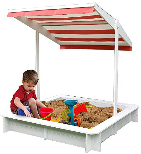Melko Sandkasten mit Sonnenschutz Sandkiste 120x120x120 cm Sandkiste Kindersandkasten