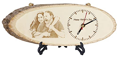 Kenon Personalisierbare Holz-Wanduhr Mit Foto, Holz Verbrannt, Schreibtisch-Foto-Uhr, Küche, Büro, Dekorative Uhren, Personalisierte Geschenke Für Papa