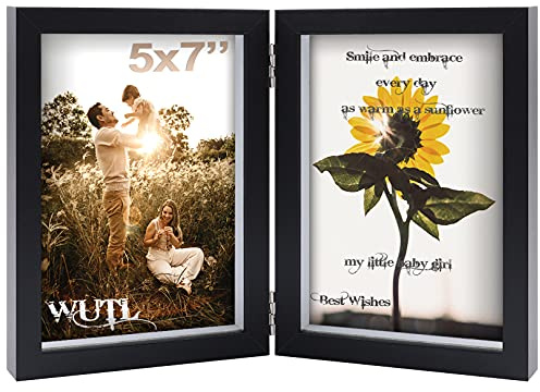 5x7 Picture Frames Double Hinged MDF Wood Black Shadow Box with Glass Front Stand Vertical on Tabletop