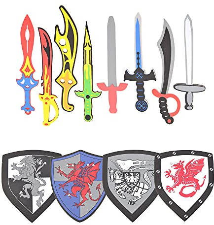 PowerTRC Foam Sword and Shield 12 Piece Playset | Ninja, Warrior, Viking Role Play Accessories for Kids | Great for Party Favors