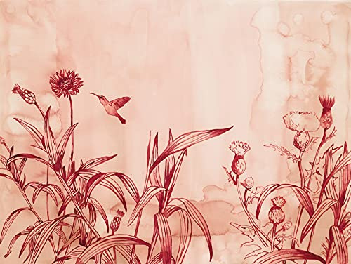 Rasch Carta da parati 100488 100488 con fiori rossi e colibrì effetto acquerello, collezione Young Artists, 2,80 m x 3,72 m (L x l)