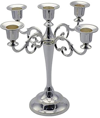 Koomuao Retro Kerzenständer 3 oder 5-armig 27m Hoch Metall Kerzenleuchter Schwarz für Hochzeit Kandelaber Abendessen Esstisch Dekoration (Silber, 5 - Armig)