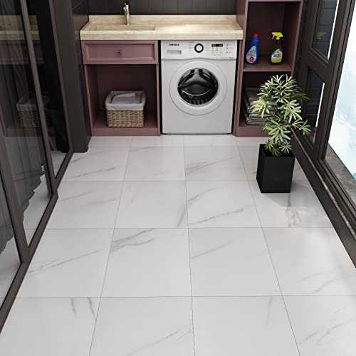Livelynine Carrelage Adhesif Sol 30x30 16 Dalles PVC Adhesive Sol Gris Épaissir-Imperméable-Antidérapantes-Résistant À L'Abrasion-Autocollant Salle de Bain Sols Sticker pour Sols Marbre Cuisine Salon