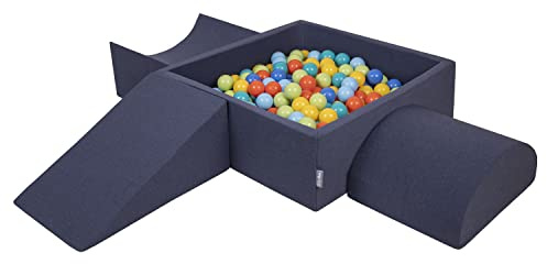 KiddyMoon Parque Infantil De Espuma con Cuadrada Piscina De Bolas (300 Bolas) para Niños, Azul Marino:Verdeclr/Naran/Turq/Azul/Azulclr/Amari