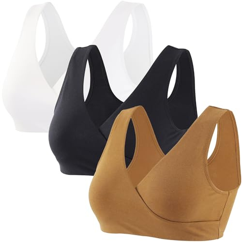 ZUMIY Maternity Nursing Bras, Seamless Maternity Bra for Pregnancy & Breastfeeding, Comfortable Wireless Bra Night Sleep Top (XL,Black+White+Olive/3pack)