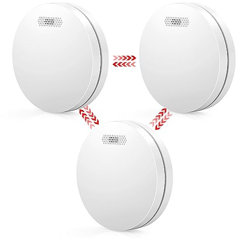 Wireless Interlinked Smoke Alarm 3 Pack, Wireless 10 Year Battery Powered Smoke Detector with Mute Function, 85dB Loud Alarm, Thin Fire Alarm for Fire Warning