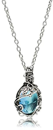 KAYZON Moonstone Pendant Necklace for Women,Labradorite Pendant Necklaces,Teardrop Crystal Gemstone Jewelry Gift Vintage Silver Necklace New Beginnings Rainbow Moonstone