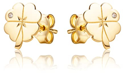 Ohrstecker Kleine Kleeblatt Ohrringe Aus 14 Karat 585 Gelbgold Mit Einem Zirkonia