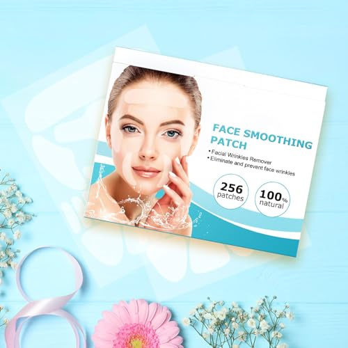 Facial Patches, Face Lifting Tape 256 Stück, Zornesfalte Pflaster Anti Falten, Silikon Gesichtsfalten Entferner Streifen für Feine Linien Kronenfüße Stirn Auge Mund