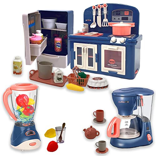 COO11 Kids Kitchen Appliance Toy Set with Blender, Coffee Maker, Refrigerator & Cooking Accessories - Realistic Pretend Play Kitchen Set with Light & Sound for Boys and Girls Ages 3+ Years