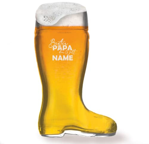 GRAVURMACHER® Botas de cerveza con grabado – STÖLZLE TOP Glasss, botas de cerveza de 1,0 l – para el mejor papá del mundo – Regalo para el día del padre – Regalo de cumpleaños como hombre – Diseño 05