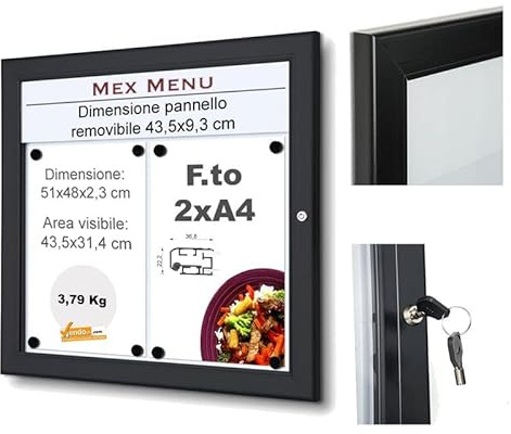 BACHECA DA ESTERNO PORTA MENU STRUTTURA ALLUMINIO COLORE NERO APERTURA A LIBRO - 2XA4