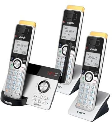 Vtech 80-2151-02 Three-Handset Connect to Cell Cordless Telephone, Black/Silver