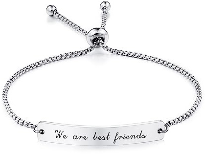 INBLUE Personalizada Bar Corazón Pulsera Grabación Nombre Fecha Acero Inoxidable Ajustable Tobillera Enlace para Mujeres Novia Mejor Amigo Dama de Honor Regalo (Plata)