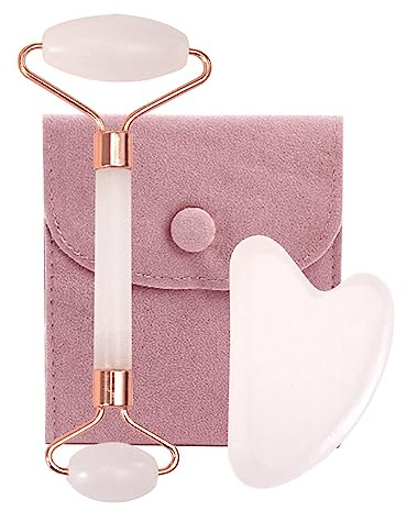 3 Stück Jade Roller und Gua Sha Set, Gua Sha Stein mit Aufbewahrungstasche, Gesichtsroller, Poren verfeinern, Muskeln entspannen, glatte Gesichtshaut, für Männer und Frauen (B)
