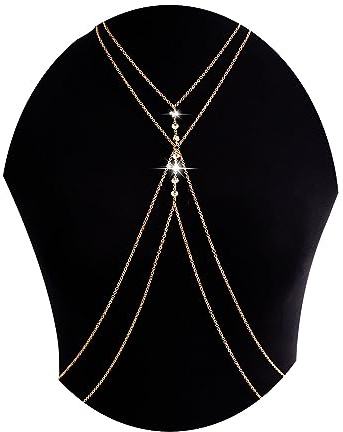 Wedity Doppelschichtige Bikini Körper Kette Party Sparkle Kristall Brust Kette Sommer Strand Nachtclub Schmuck Einstellbar für Frauen und Mädchen (Gold)