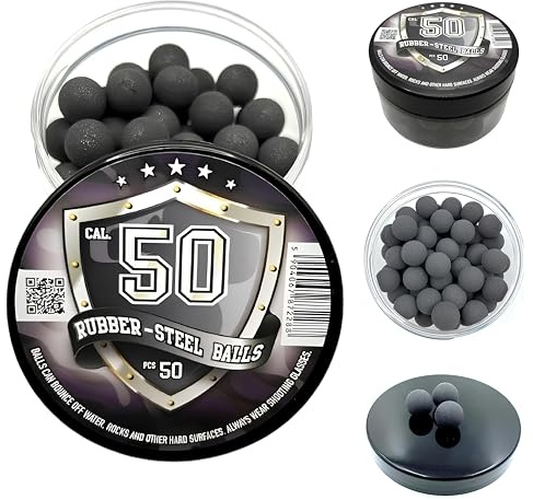 50 pcs Premium Quality Hard Rubber Steel Balls Reusable Paintballs Reballs Powerballs for Training Home and Self Defense Pistols in 50 Caliber