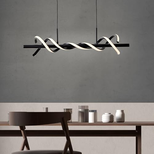 Lightbox kürzbare LED Hängelampe - 76 cm Länge - moderne Pendelleuchte mit gedrehtem LED Profilband & 3 Stufen Dimmer & Memory Funktion - 2100 lm, 16 W, 3000 K - aus Metall/Kunststoff - in Schwarz