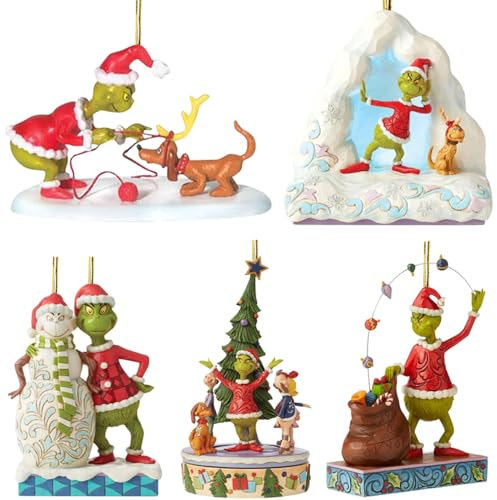 YOOYEH Grinch Christmas Ornament Decorations, 5PCS Stocking Cap Funny Santa Ornament Decorative Xmas Decor Ornaments Party Gifts (5pcs)