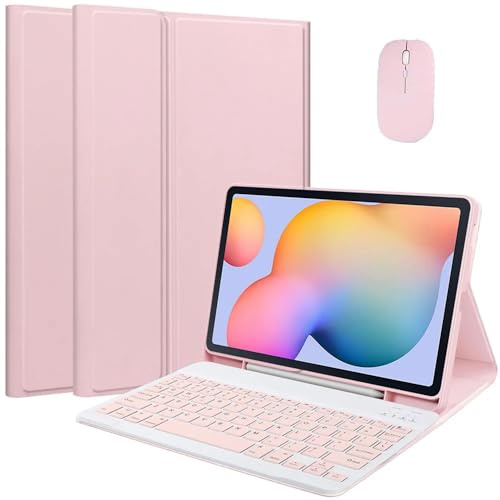 EHLCYS Funda con Teclado para Samsung Galaxy Tab A8 De 10,5 Pulgadas Modelo 2022 (SM-X200/X205/X207), Funda Delgada con Teclado Español Ñ Bluetooth Desmontable y Soporte para Bolígrafo,Rosado