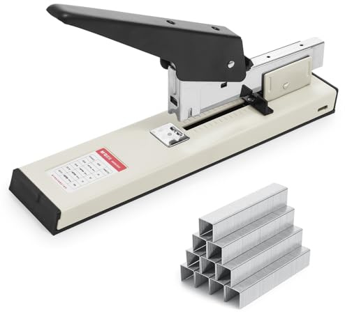 M&G Heavy Duty Stapler with 1000 Staples, 100 Sheet High Capacity, Large Metal Office Stapler for Paper Binding，White
