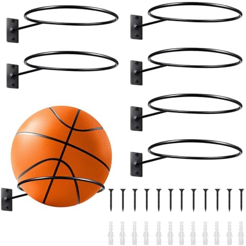 HONGECB 6 Soporte De Pared para Balones De Exhibición, Soporte De Pared De Bola Montada con 12 Tornillos Universal Soporte De Pelota De Metal Soportes De Pelotas para Baloncesto Rugby Voleibol Fútbol