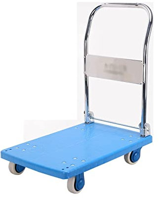 Klappbarer Handwagen, Plattformwagen, geräuschloser Schiebewagen mit Metallgriff und Kunststoffdeck zum Bewegen von Gepäck, Kühler, zusammenklappbarer Handwagen, drehbare Räder, Transportwag