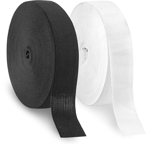 Goma Elastica Costura,2 Unidades Elastico Costura 25mm×6m Blanco y Negro,Cinta Elastica Costura Ancha,Banda Elástica Plana Costura,Cinta Elástica de Costura,Coser Banda Elástica para Manualidades