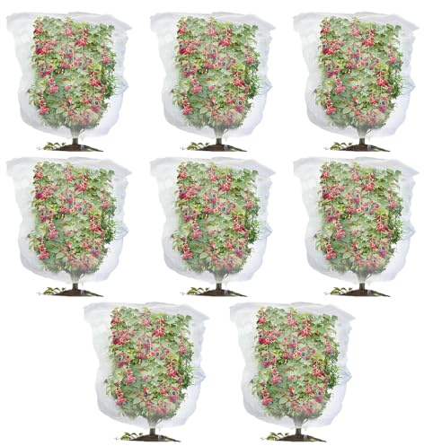 8PCS Garden Netting Mesh - Bird Netting Insect Netting for Vegetables Fruit Trees Netting, Fine Mesh with Drawstring Closure, Plant Cover Protection for Flower Bushes & Garden Produce (80 * 100cm)