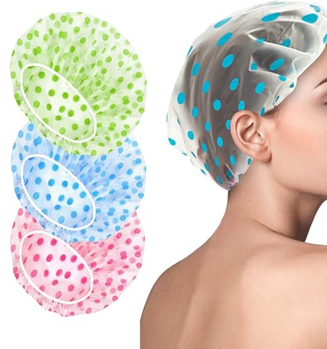 PeakTrend Cuffia da doccia, 3 pezzi, cuffie da bagno impermeabili da donna, riutilizzabili, impermeabili, con fascia elastica, riutilizzabili, per donne e spa, cuffie per capelli, cuffie per orecchie