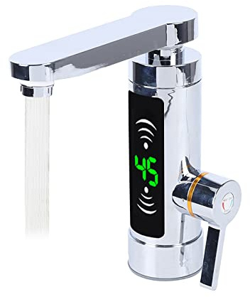 Elektrische Wasserhahn mit Durchlauferhitzer, Sofort Warm Elektrischer Wasserhähne für Küche Bad, 360º Swivel Drehung, Led Temperaturanzeige Anzeige Wasserhahn Edelstahl