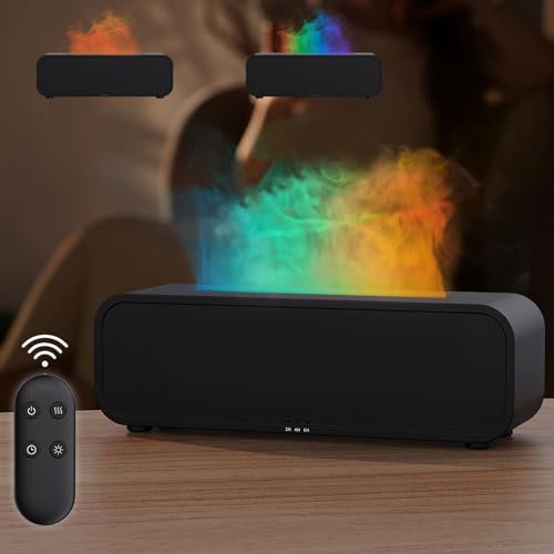 Foyucool Colorful Flame Fire Diffuser Humidifier, 250ml Oil Diffusers with Remote Control and Voice Control, 8 Colors Changing, Timing 2/4/6H and Waterless Auto-Off Safety Design, Black