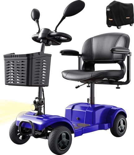 VOCIC Elektromobil Klappbar für Senioren, 20KM Stabiler Seniorenmobil 136KG | 4 Räder Mobilitätsroller mit 20CM Reifen All Gelände,250W Roller Mobilität mit Abdeckplane, 5 Jahre (Blau)