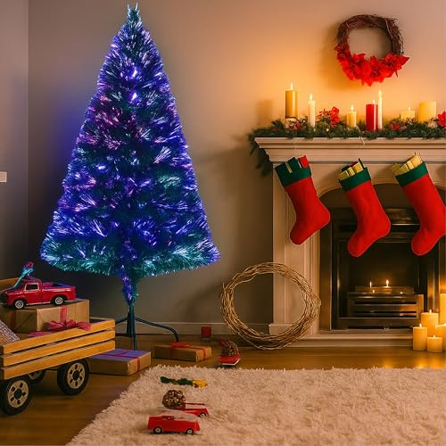 LOIBUYZ Christmas Tree, Premium Artificial Green Xmas Tree – Foldable Bushes Pine Tree, 2FT, 2.6FT, 3FT, 4FT, 5FT, 6FT Xmas Home Decorations, Metal Stand (Fiber Optic, 4FT)