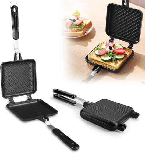 BEYGIH Camping Toastie Maker, Double Side Non-Stick Sandwich Toaster With Heat-Resistant Handles, Multifunction Toaster for Gas Stove, Breakfast Frying Pan for Home Outdoors