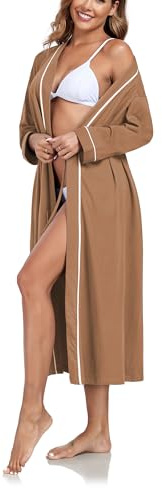 Colorfulleaf Camicia da Notte da Donna a Maniche Lunghe, Sleepshirt con Morbido Scollo a V, Negligee da Notte, Biancheria da Notte per Donne, Sleepshirt, Marrone A, M