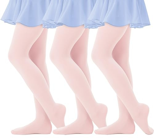 CozyWow 80 Denier Girls Tights with Full Footed, School Ballet Dance Tights for Kids from 4T to 12T,Soft&Opaque（ ballet pink, 6-8 Years）