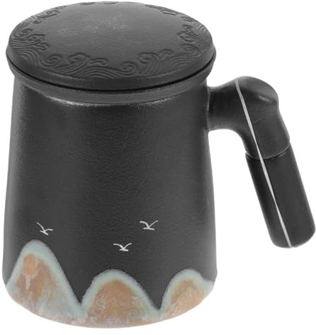 Tazas de café de cerámica. Taza y platillo de porcelana fina de hueso, 1 Juego de taza de té con mango de madera, vasos for beber, filtro, taza de café expreso, vasos de agua, tazas de café y té(Black