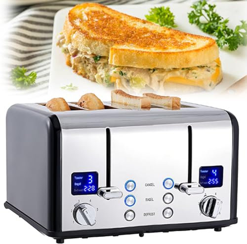 Tostadora Comercial, Tostadora De Pan De Ranuras Anchas Con 5 Configuraciones De Tostado, Tostadora De Acero Inoxidable, Bandeja Para Migas ExtraíBle, FuncióN
